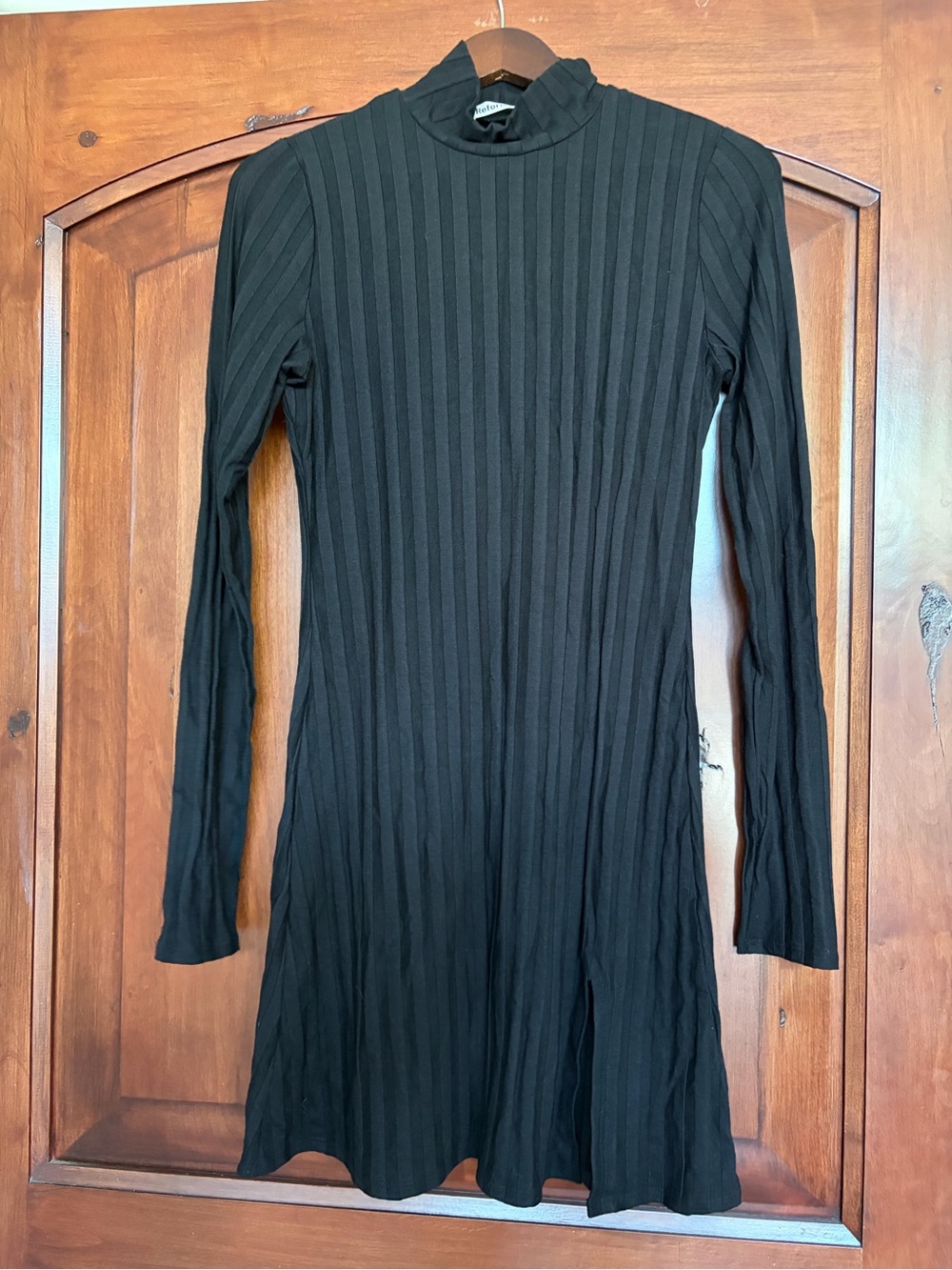 Reformation Libra Dress Black Ribbed Knit Mini Dress Long Sleeve L NWT